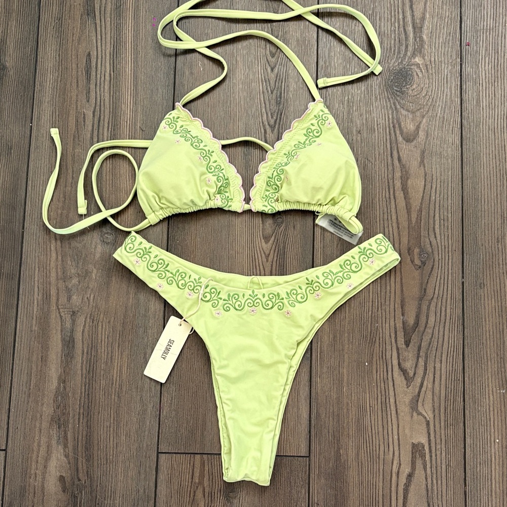 Seamolly Green Floral Swirl Pattern Triangle Bikini Set